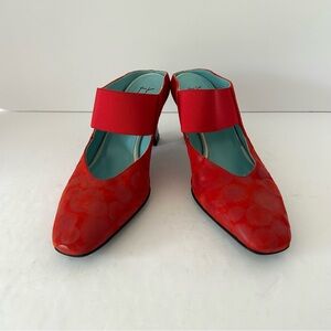 Thierry Rabotin Caleen Mule Suede Polka Dot Shoe Heel Red NEW Size EU 37 US 6.5